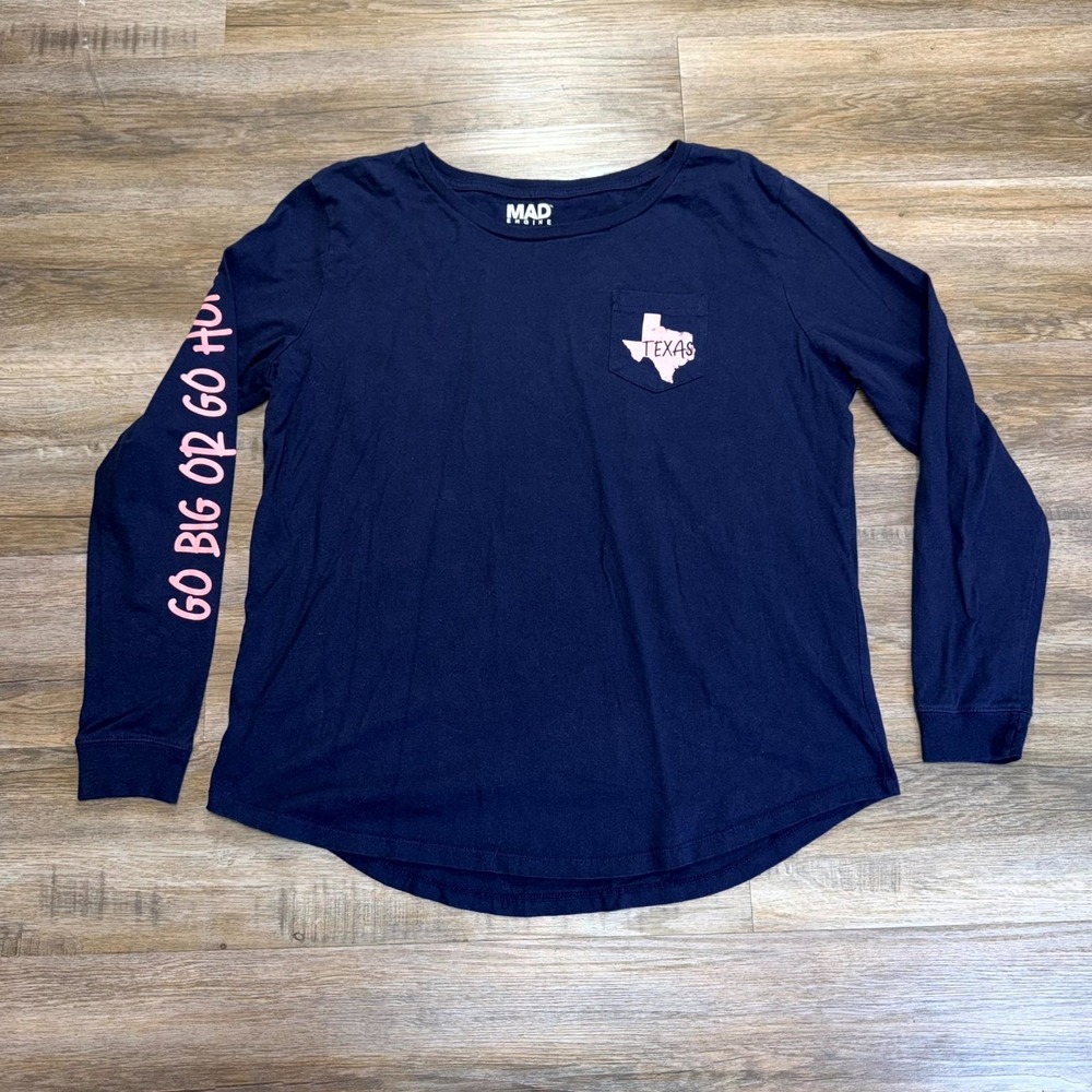 Mad Engine Navy Blue Graphic Shirt Womens XL (15/17) Texas "Go Big or Go Home"